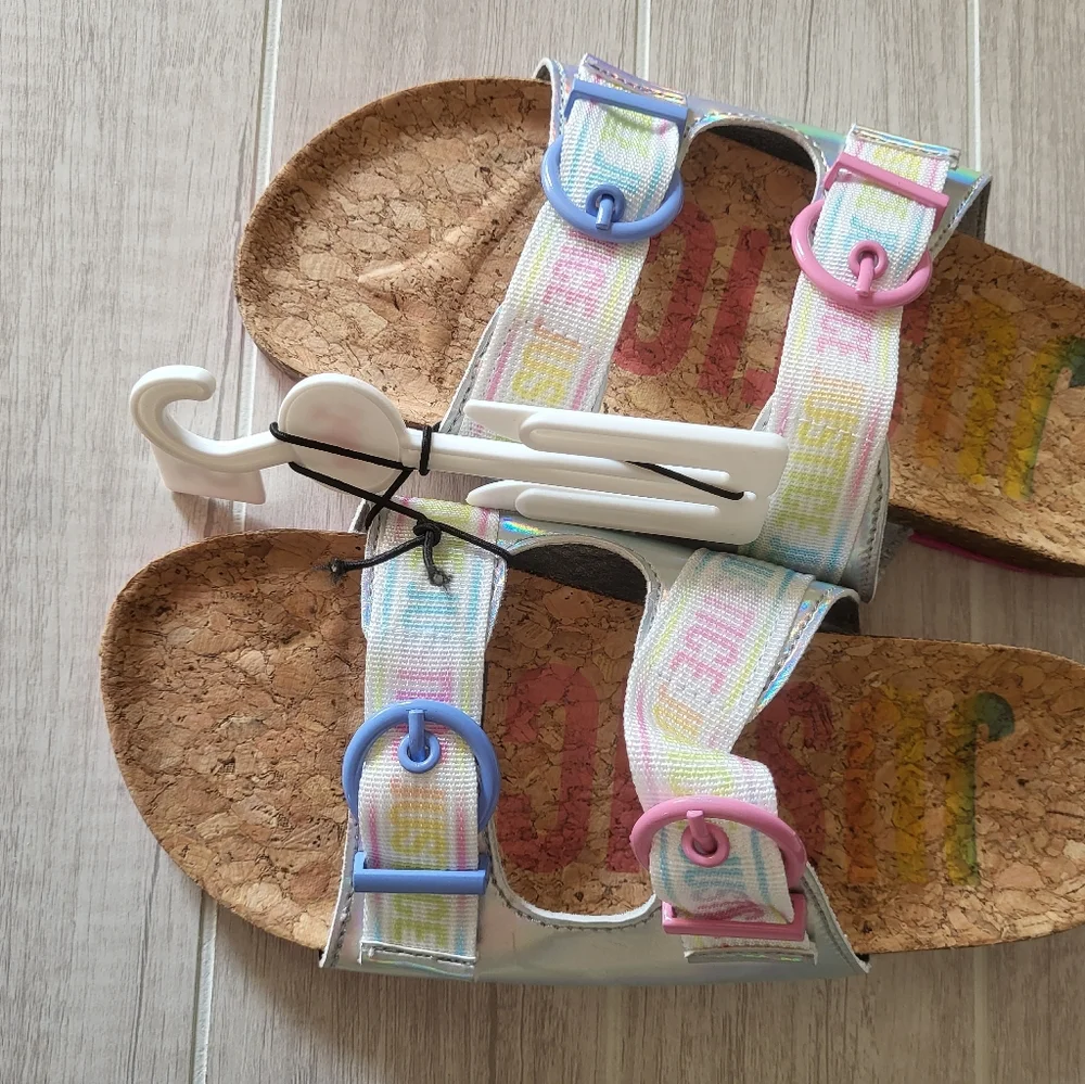 Justice Girls Slip On Footbed Sandals‎ Slides Size 5 New